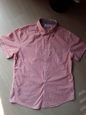 ESPRIT Herren Hemd XL Kurzarm kariert orange /weiß