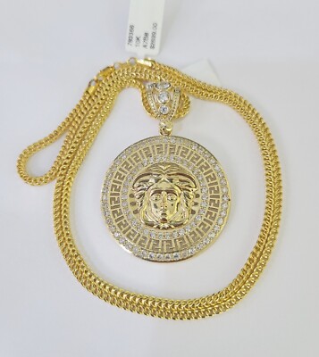 Real 10K Gold Franco Chain  Head Pendant Charm 2.5mm Necklace 20''-26'' 