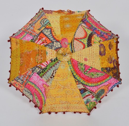 10 Pcs Lot Vintage Indian Handmade Patchwork Decorative Umbrella Sun Parasol - Picture 3 of 11