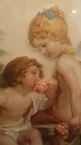 MID CENTURY MODERN Sungott Art Studios Framed ArtGlass ANGELS - 11.5" x 9.5" - Picture 2 of 10