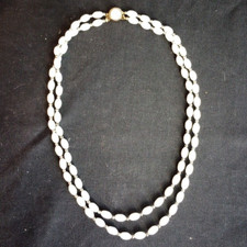 Vintage White  Silver Tone Double Strand Plastic Beaded Necklace 19"