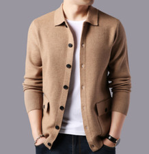 Mens Knit Sweater Cardigan Tops Casual Lapel Button Down Thick Knitwear Jackets