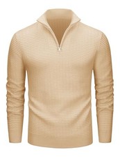 Men's Sweaters 1/4 Zip Knit Waffle Textured Pullover for Fall X-Large Apricot
