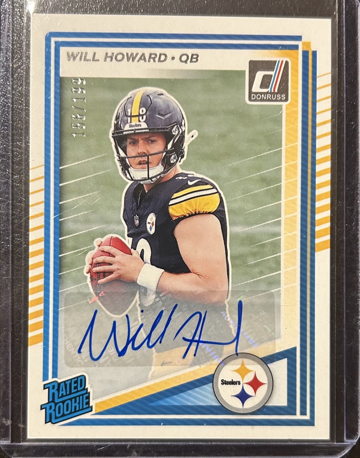 WILL HOWARD 2025 PANINI DONRUSS #309 RATED ROOKIE AUTO ROOKIE RC /199 STEELERS
