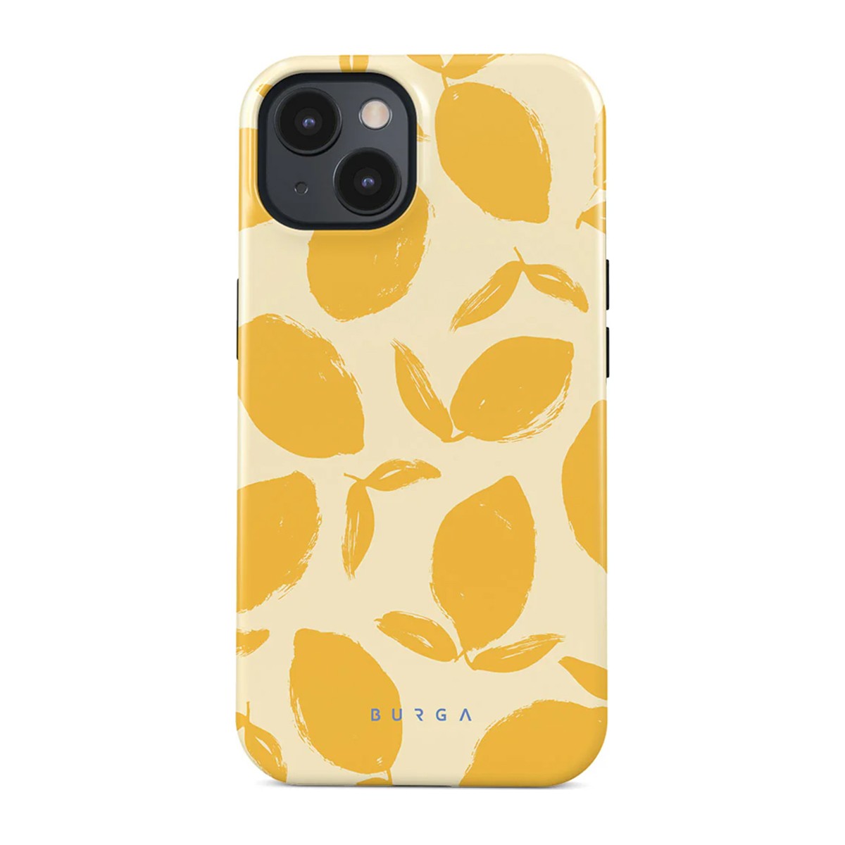 Coque iPhone 15 Plus jaune motif citron pour terrasse et vacances Burga