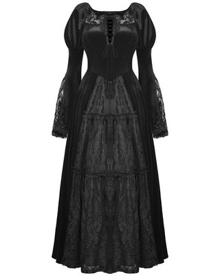 Dark In Love Gothic Kurtisane Samt Spitze Maxikleid