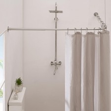 Corner Shower Curtain Rod, Silver Gray 24"-53" x 24"-53" Adjustable L Sha...