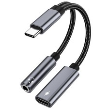 Samsung Galaxy S26 Headphone Adapter, USB C to AUX Mic Jack with PD 60W Gray