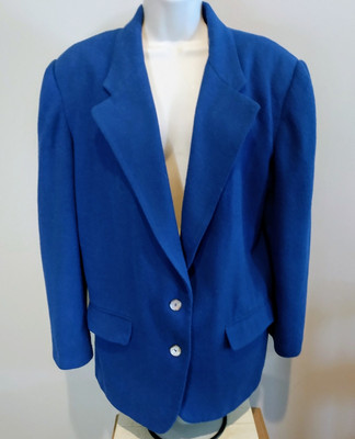Vintage SUMMIT HILL Womens Sz 14 Blazer Jacket Wool Blend Lined Royal Blue Italy