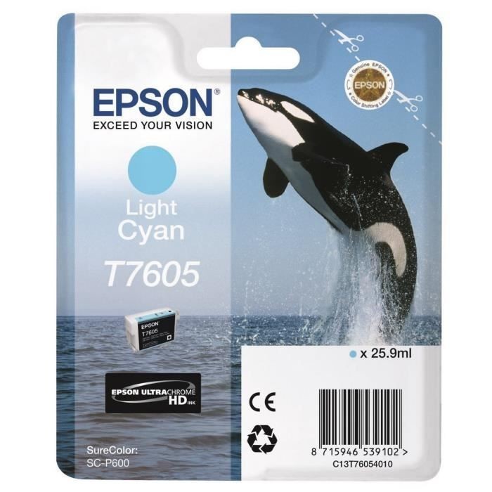 Cartouche d'encre de haute précision Epson T7605 Cyan Clair Orque C13T76054010