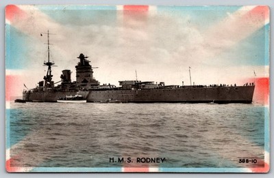 Vintage HMS Rodney British Battleship Real Photo Postcard Valentine's AA36