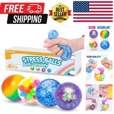 Stress Balls Set, Squishy Stress Ball, 4 Pack Squeeze Ball for Adults, Squeez...