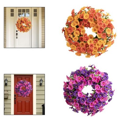 Round Artificial Flower Wreath 50cm Silk Garland for Indoor Outdoor Front Door
