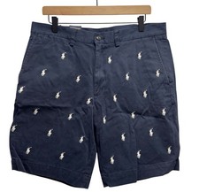 Polo Ralph Lauren Mens Sz 34 Navy Blue All Over Pony Logo Chino 9" Inseam Shorts