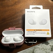 Sony WF-C510 Wireless Bluetooth Earbuds White For iPhone / Android W/ Pink Case