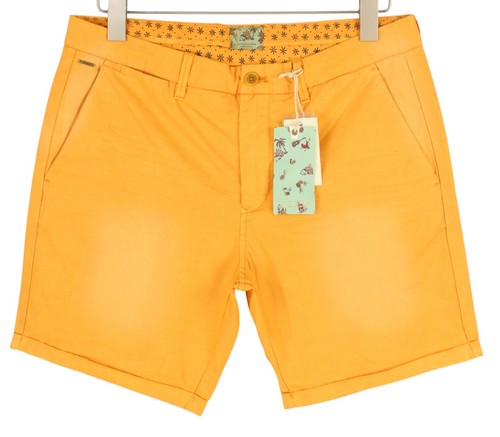 Scotch & Soda Uomo Pantaloncini W28 Chino Lavato Arancione Risvolto Zip Fly Logo
