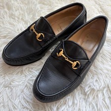 Rare GUCCI Horsebit Loafers Black Leather 35.5 22.5cm Elegant Italian Made