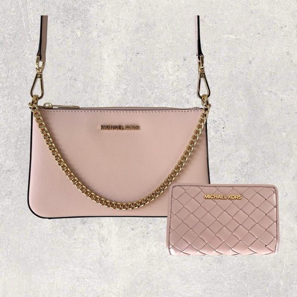 Michael Kors MK Tasche Crossbody Portemonnaie Jet Set Travel Rosa Rose Leder NEU-image