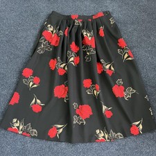 Vtg Alfred Dunner Skirt Womens 12 Petite Black Rose Pleated Midi Elastic Waist