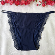 VICTORIA'S SECRET M NAVY BLUE DREAM ANGELS STRING BIKINI SILKY PANTIES NWT