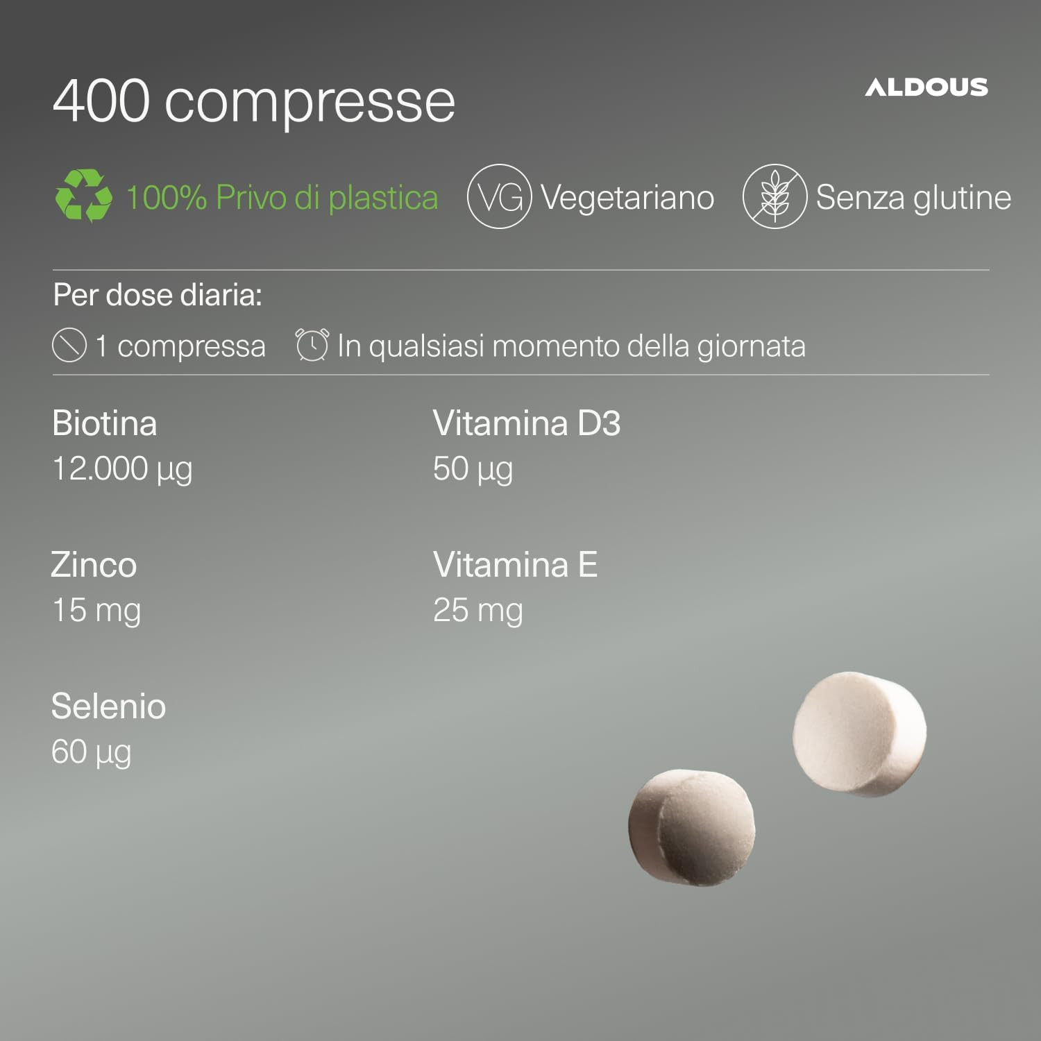 Biotina 12000 Mcg e Zinco - Integratore Capelli Naturale 400 Compresse - 3
