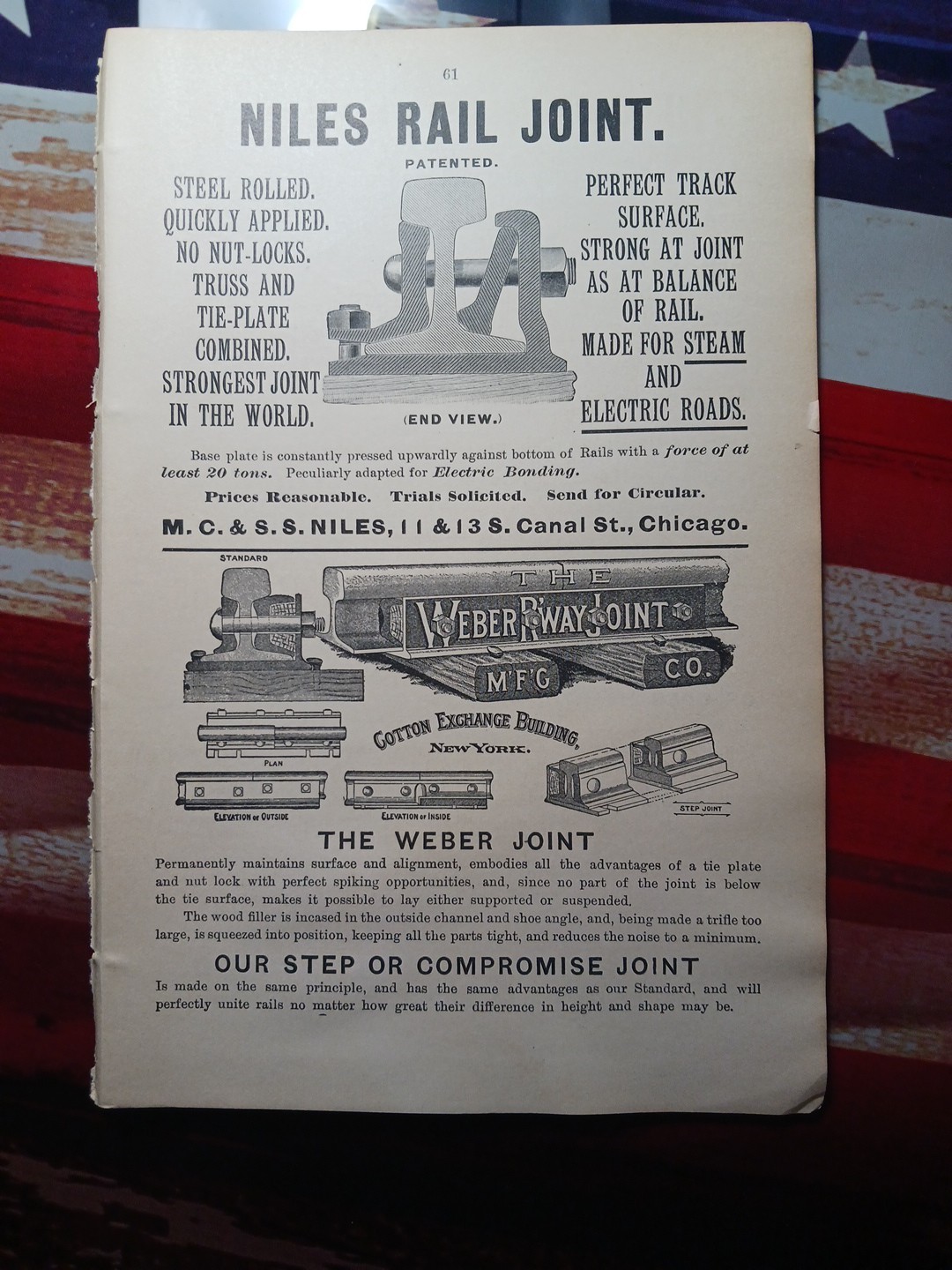 ~1895 Print Ad Advertising Railroad Track Steel Joints Niles Rail Joint  & Weber