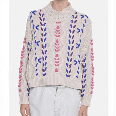Isabel Etoile Marant NWOT Women Zola Stitched Cable Knit Sweater Beige  Multi 42
