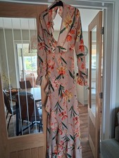 PrettyLittleThing Floral Maxi Dress V-Neck Long Sleeve Backless 10 Tall