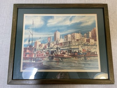 VTG 1969 Framed Print watercolor 9'' X 12'' Memphis Cityscape art Jason Williamson