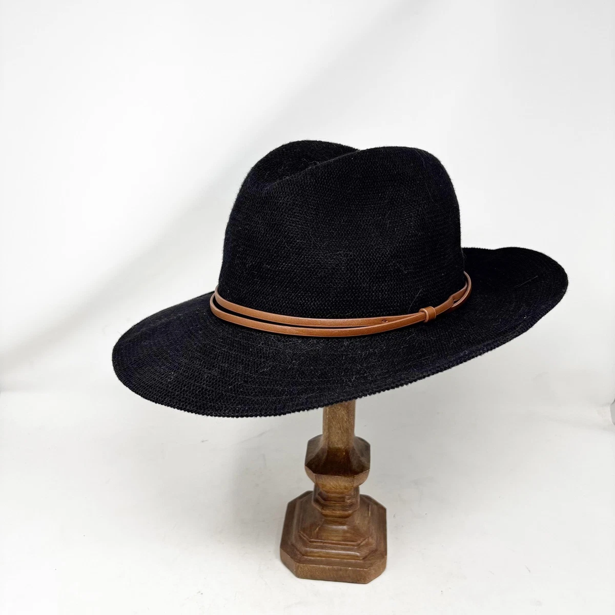 Anthropologie Black Hat with Tan Band Anthropologie 100% wool Fedora women main image 2