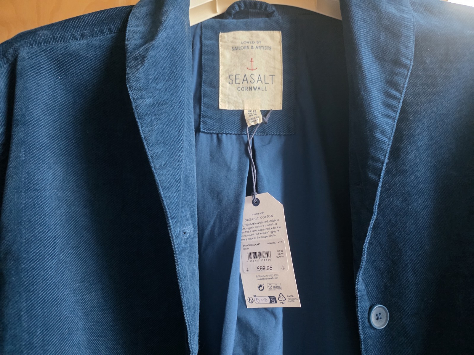 Seasalt CORNWALL Brightwork  Corduroy Jacket  Size 22 New With Tags image 3