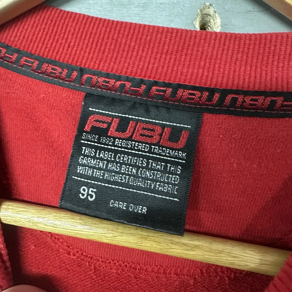 Sudadera Pullover Vintage Y2K FUBU Cuello Redondo Bordada Spellout Mediana Roja M Foto 3 de 4