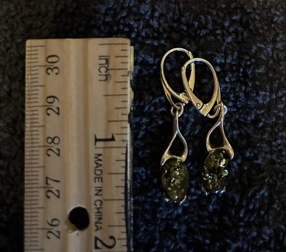 Pendientes ámbar dominicano de plata de ley Foto 4 de 4