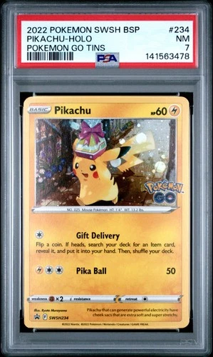 2022 POKEMON SWSH BLACK STAR PROMO POKEMON GO TINS #234 PIKACHU-HOLO PSA 7