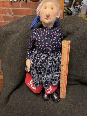 Steiff thePeasant Lady 16  tall #9110/43 molded felt face with blue & red dress.