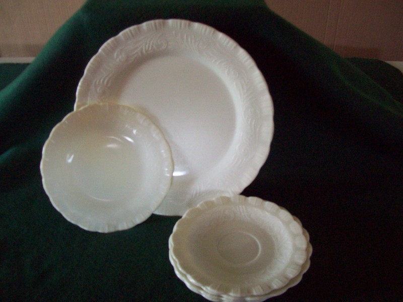 Macbeth Evans Cinex Classic Ivory Plate, Bread Plate, and 4 Saucers