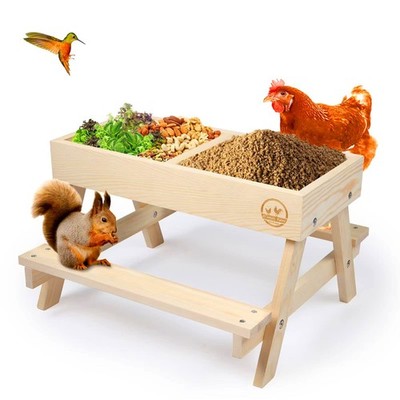 Chicken Picnic Table No Waste, Large Chicken Feeder Handmade Wooden, DIY Chic...