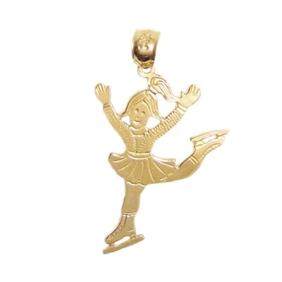 Neu 14k Gelbgold Eisläufer Anhänger