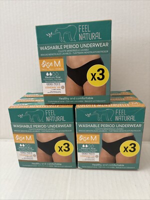 Periode Slips Paket x 9 Paar Lavable Feel Natural M Größe 12 schwarz UVP 105 £
