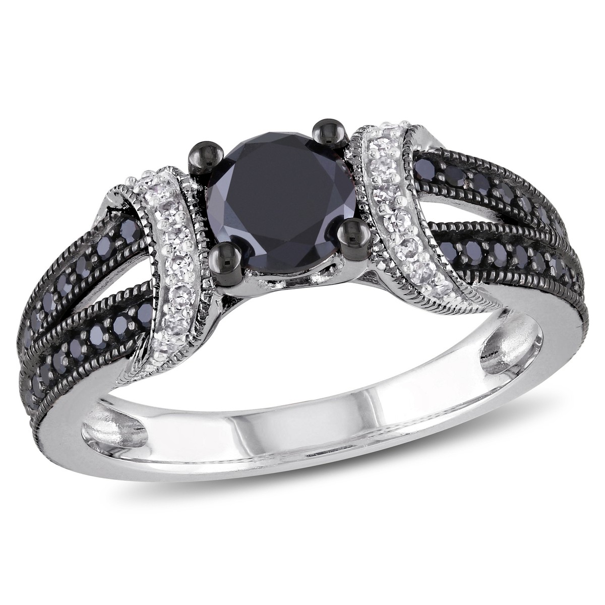 Amour Silver Black Rhodium Plated 1 CT Black and White Diamond TW