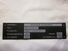 Typenschild  Anhänger KFZ Boote beschriftet  Schild Quad Alu Metall 148 X 38 mm