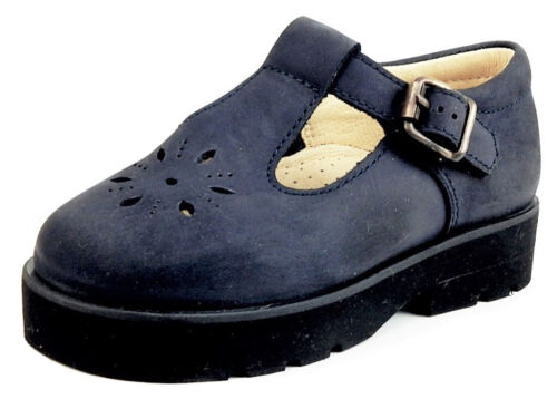 DE OSU-FARO - Spain - Girls Navy Leather T-Strap School Shoes -European -Sz 7-10 - Afbeelding 1 van 5