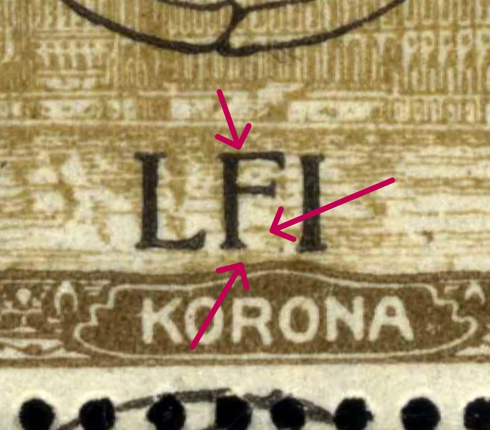 Romanian Hungary 1919 CLUJ Parlament 2 L TWO PLATE FLAW: error LFI, broken P - Image 3 of 4