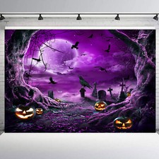 10x8ft Pumpkin Full Moon Crow Purple Halloween Vinyl Backdrop Photo Background