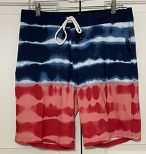 NWT No Boundaries size 30 red white blue tie dye swim trunks mens