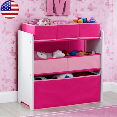 Store Toy Organizer 6 Bin Design Toys Book Games Reusable Stickers White/Pink