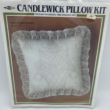 Vintage Candlewick Pillow Kit “Flower Basket” Kit CW04, Made In USA, MH Yarns