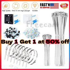 100PCS Metal Zip Ties Stainless Steel Heavy Duty Self-Locking Cable Ties Lock US