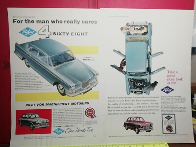 TWO ORIGINAL RILEY FOUR SIXTY EIGHT 4/68 Brochures Adverts Handbook Motor Show