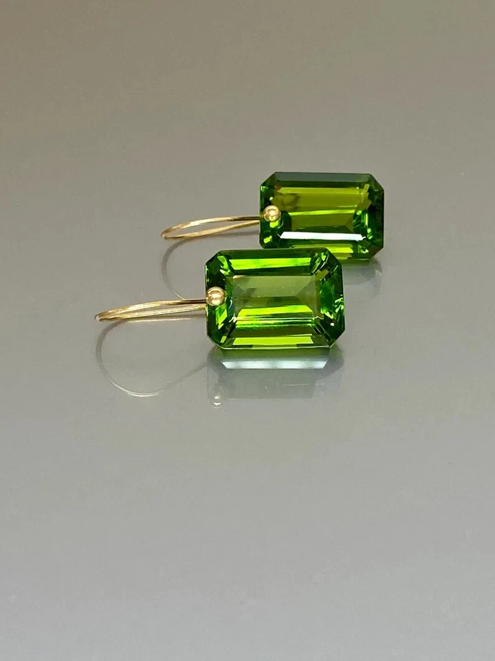 Fancy 13*18 Emerald Cut Simulated Peridot Women's Earring Silver 925 - Image 3 of 3